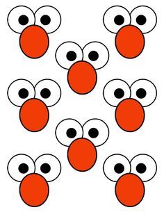 six red and white eyes with black dots on them, all in the same pattern