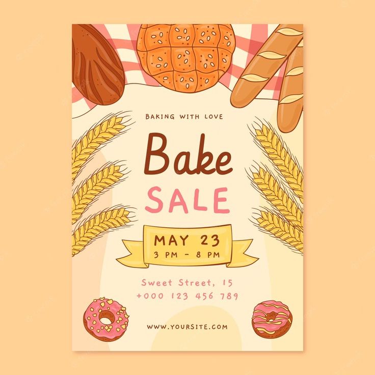 a flyer for a bake sale with donuts and wheat