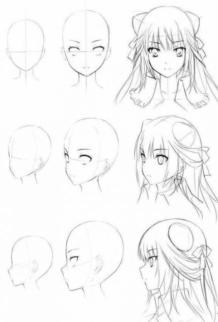 How To Draw A Girl Head Sketch 35+ Ideas #howto Girl Head Drawing, Head Sketch, Anime Face Drawing, How To Draw Anime, Head Drawing, Manga Tutorial, Drawing Eyes, Drawing Hair, Anime Tutorial