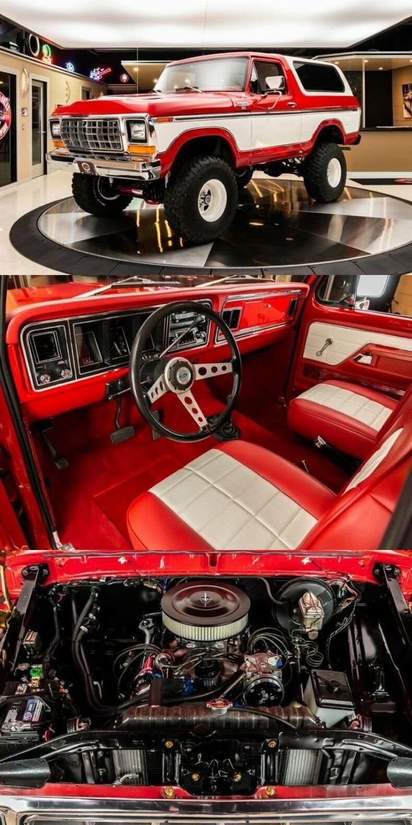 the interior of a red car is shown in three different pictures, including an open door and