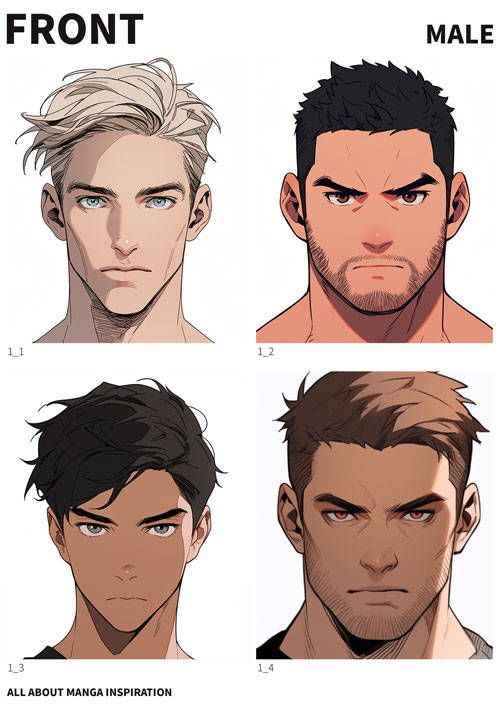 four different types of men's hair with the names front, back and side