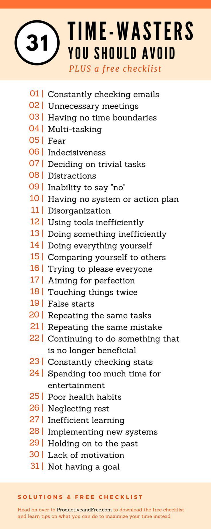 an orange and white poster with the words 31 time - wasters you should avoid