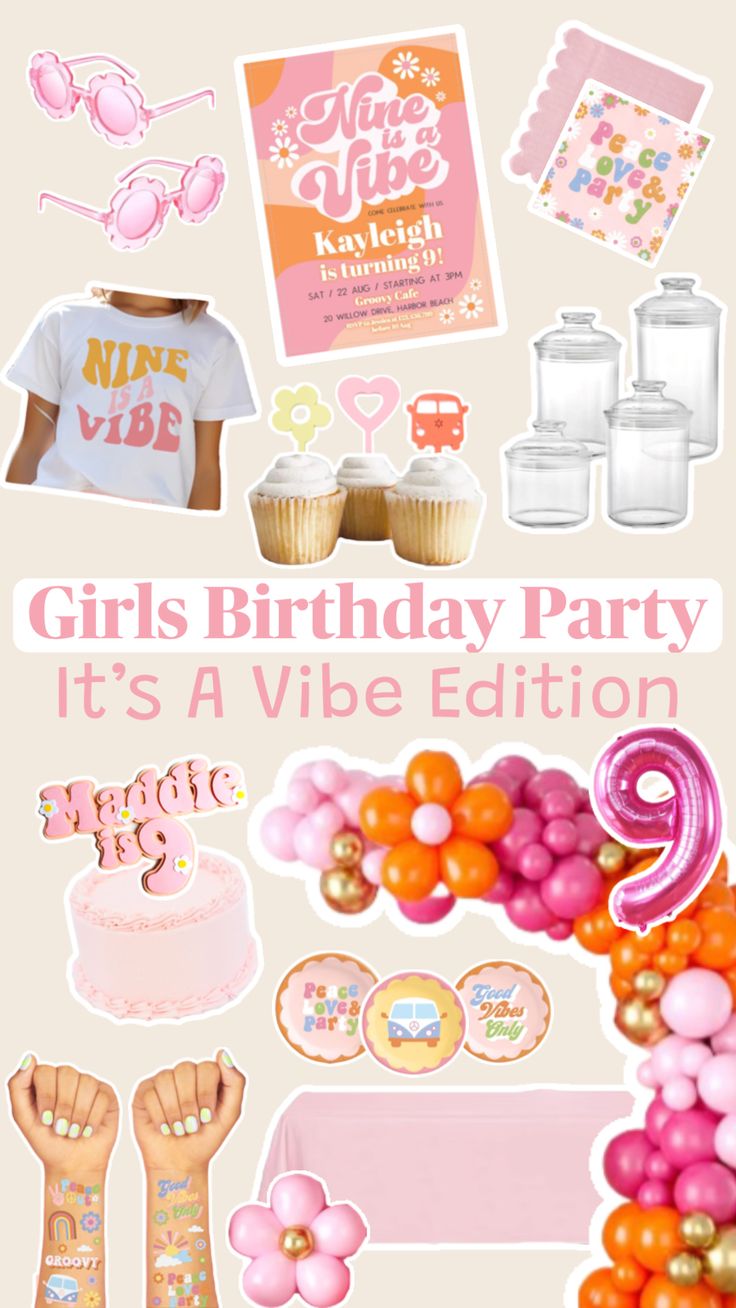 Nine Is A Vibe Birthday, Vibe Birthday Party, Preppy Party, Girls Birthday Party Themes, Girl Birthday Decorations, 9th Birthday Parties, Girl Birthday Themes, Preppy Girl, Birthday Themes