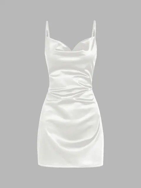 Vegas Dresses, Dress Name, Satin Cocktail Dress, Black Cocktail Dress, Types Of Dresses, Mini Dresses, Spaghetti Strap Dresses, White Mini Dress, Satin Dresses