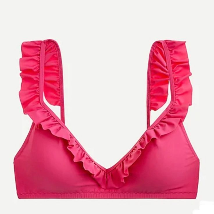 Nwt New With Tags J Crew Ruffle Deep-V Bikini Top Size: M Medium Color: Fuchsia Bloom / Pink Ag742 Ruffled V-neck Swimwear, Solid Color V-neck Swimwear With Ruffles, Solid V-neck Swimwear With Ruffles, Pink V-neck Party Swimwear, Pink V-neck Swimwear For Beach, Pink V-neck Swimwear For Poolside, Pink Ruffled Swimwear For Beach, Pink V-neck Swimwear For Party, Pink Ruffled Swimwear For Beachwear