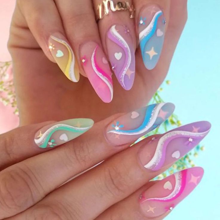 44266989486297 Fancy Acrylic Nail Designs, Funky Nail Art Spring, Nail Printemps, Spring Nails Butterflies, Simple Colorful Nails, Funky Spring Nails, Spring Nails Stiletto, Bright Spring Nails, Pastel Spring Nails