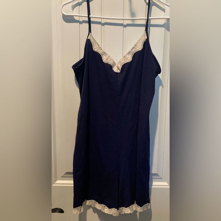 Petra Fashions 1x Spaghetti Strap Romper Pajamas Navy Blue Nwot Lace Trim Camisole For Sleepover, Blue Spaghetti Straps Sleepwear For Loungewear, Blue Camisole With Spaghetti Straps For Loungewear, Blue Spaghetti Strap Nightgown For Loungewear, Blue Spaghetti Strap Camisole For Pajama Party, Blue Cami Sleepwear For Lounging, Blue Cami Sleepwear For Loungewear, Blue Spaghetti Strap Camisole For Loungewear, Blue Sleepwear With Spaghetti Straps For Loungewear