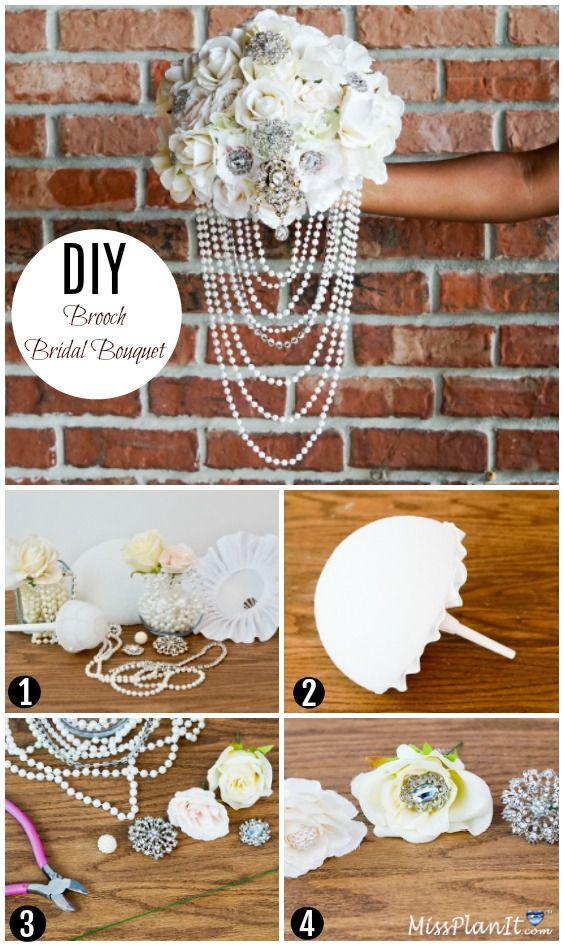 the instructions to make a bridal bouquet with flowers and pearls on it is shown