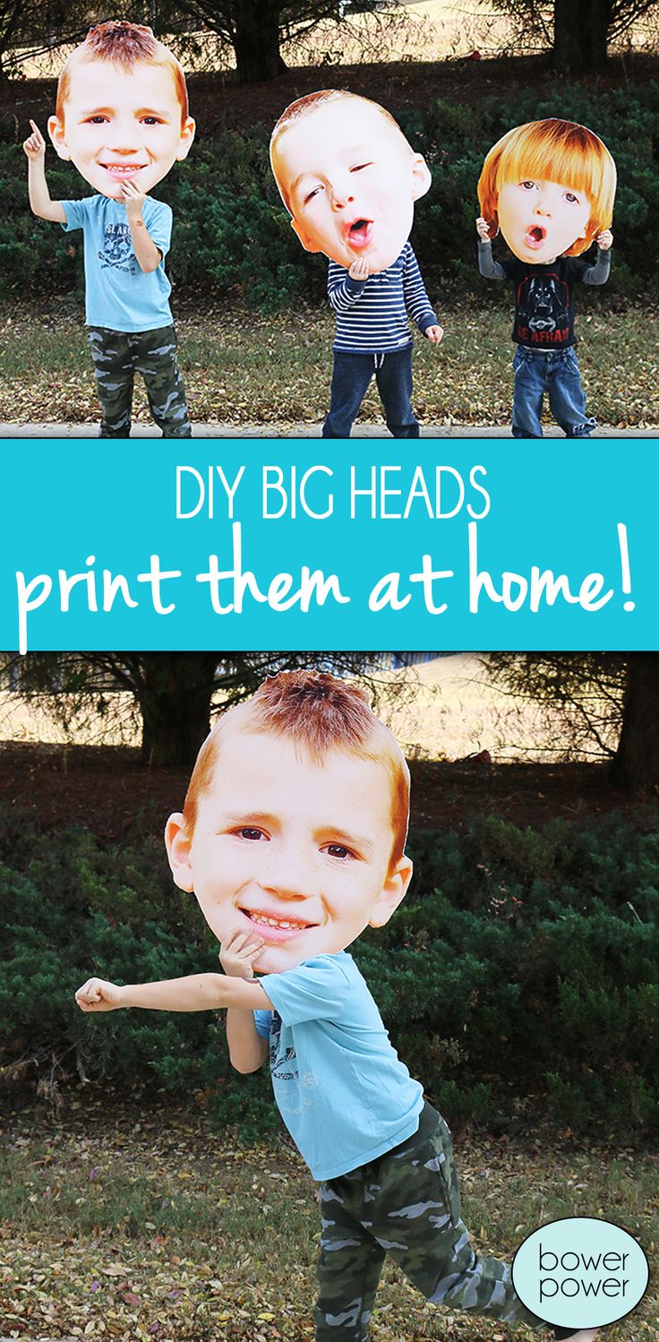 three little boys with their faces cut out to look like they are playing in the grass