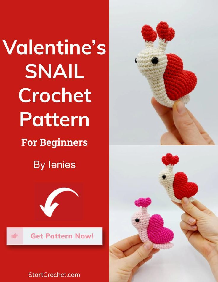 Photo of amigurumi snail with hearts for Valentine's Day