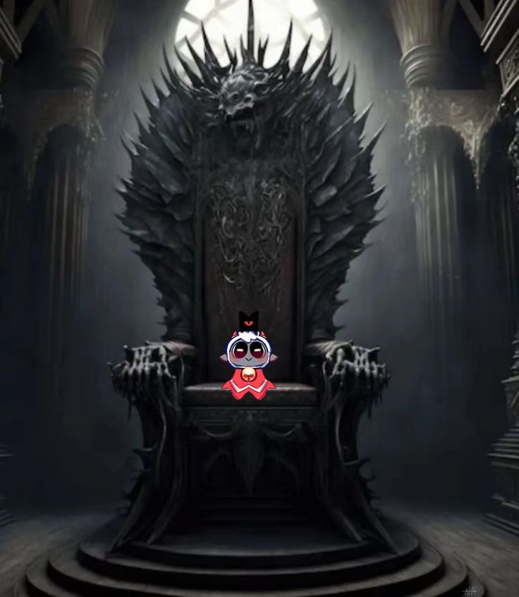 a game of throne with a teddy bear sitting on it's back in front of the iron throne