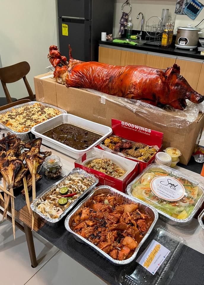 a table filled with lots of different types of food