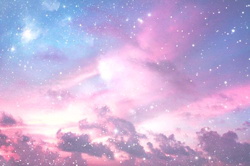 the sky is filled with stars and clouds in purple, blue, and pink colors