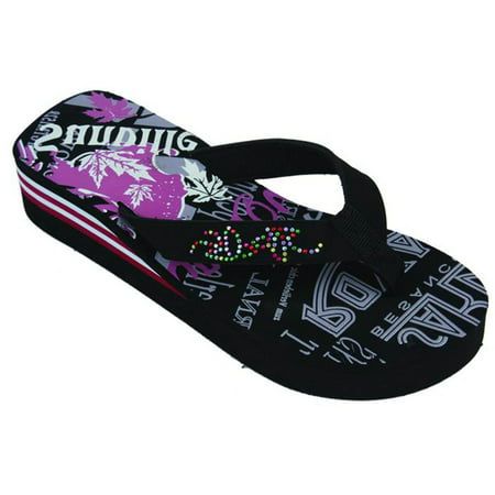 New women's canvas thong Low wedge flip flop sandals. Size: 8.  Color: Black.  Gender: female.  Age Group: adult.  Pattern: graphic. Wedge Sandals Y2k, Trashy Y2k Shoes, Mcbling Shoes, Demonia Sandals, 2000s Sandals, 2000s Shoes, Y2k Sandals, Cute Flip Flops, Diy Kandi Bracelets