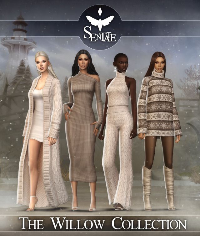 the willow collection for females is shown in three different poses, including dresses and boots