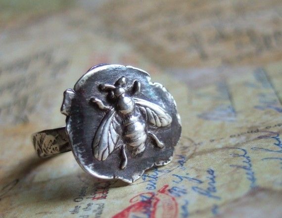 Vintage Wax Seal, Honey Bee Jewelry, Stamp Ring, Silk Wrap Bracelets, I Love Bees, Bee Ring, Vintage Bee, Bee Inspired, Stamped Rings