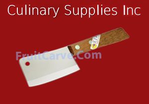 a cutting board with a knife on it and the words culinary supplies inc written in red