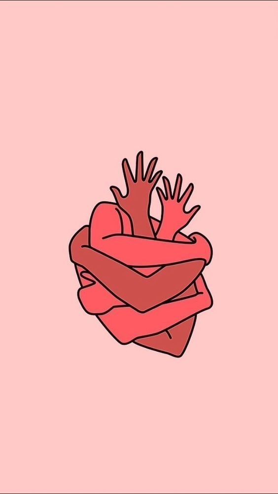 a drawing of a human heart on a pink background