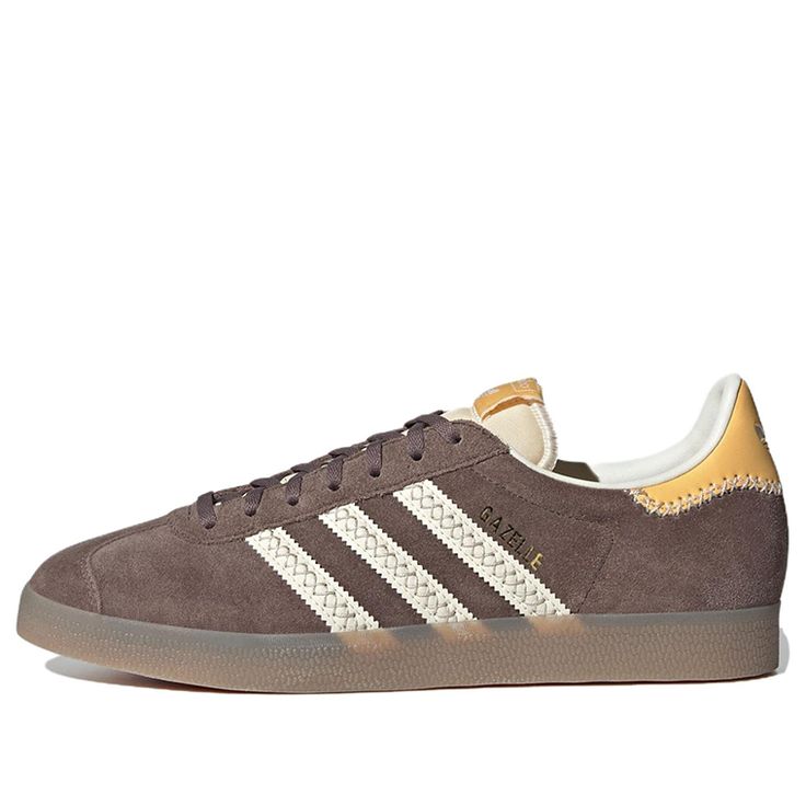 adidas Gazelle 'Earth Strata' IE3693 Sporty Brown Sneakers With Three Stripes, Brown Sporty Sneakers With Three Stripes, Brown Sporty Sneakers For Spring, Sporty Brown Sneakers For Spring, Brown Casual Sneakers With Three Stripes, Casual Brown Sneakers With Three Stripes, Fashion Performance, Adidas Gazelle, Stylish Sneakers