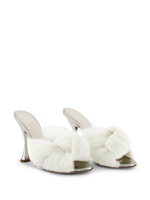 Giambattista Valli Maxi Bow 110mm Mules - Farfetch White High Heel Mules With Wrapped Heel, White Open Heel Mules With Padded Heel, White Mules With Padded Open Heel, White Round Toe Mules For Party, White Mules With Wrapped Heel And Round Toe, White Open Toe Mules For Party, Elegant White Mules With 4-inch Heel, White Open Toe Mules With Sculpted Heel, Designer White Pointed Toe Mules