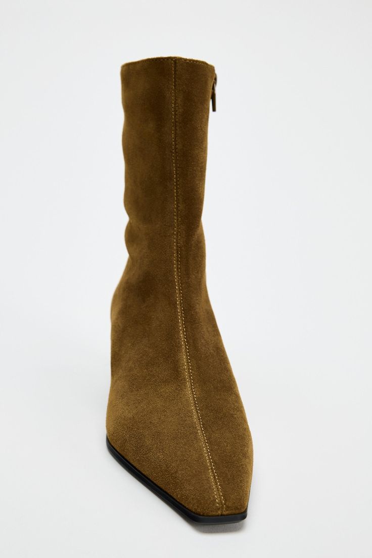 SPLIT LEATHER KITTEN HEELED ANKLE BOOTS Zara Low Heel Boots For Fall, Suede Heeled Boots With Square Toe And Suede Lining, Zara Suede Heeled Boots With Pointed Toe, Suede Heeled Boots With Sculpted Heel And Square Toe, Suede Low Heel Boots For Work, Fitted Suede Ankle Heeled Boots, Square Toe Suede Heeled Boots With Suede Lining, Zara Suede Boots For Fall, Suede Square Toe Heeled Boots With Sculpted Heel