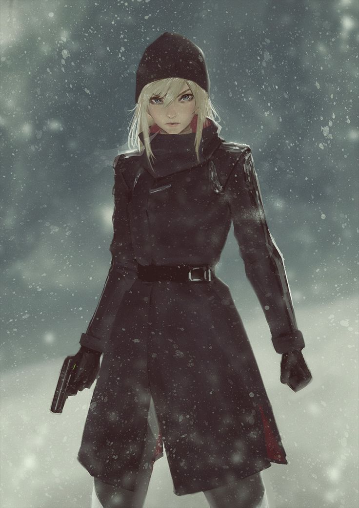 a woman dressed in black standing in the snow