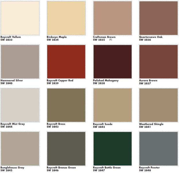 the different shades of paint that are used for walls and ceilings in various colors, including brown