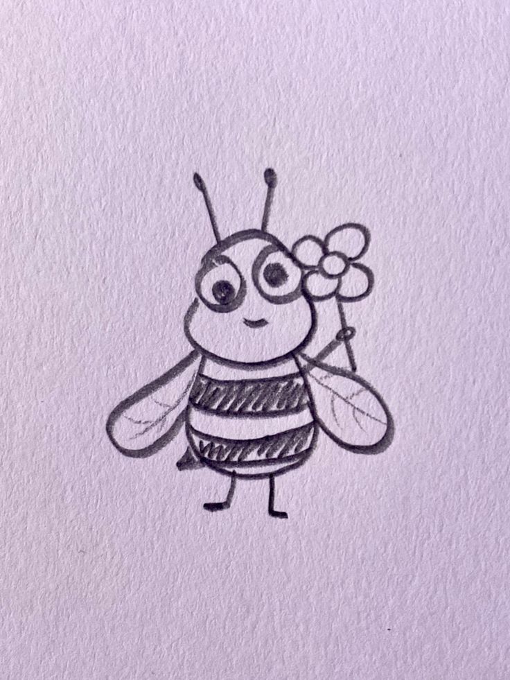 a drawing of a bee holding a flower