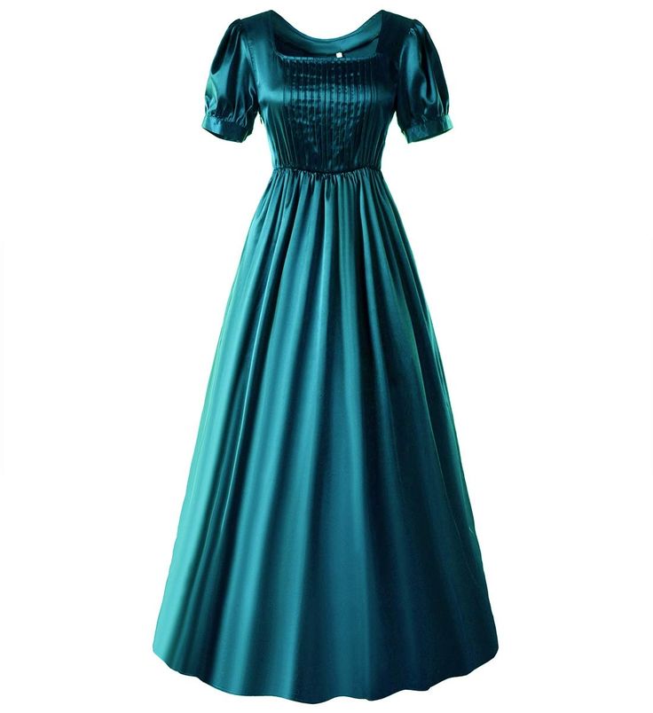 PRICES MAY VARY. Material: This elegant vintage women dress is made of Satin fabric; soft, smooth and comfortable to wear; Package Included: 1* Women Dress; Features: Our romantic high-waisted gown has a square neckline and short puffed sleeves, the dress features small pleat on the bodice and the skirt is lightly gathered into the fitted bodice, elasticized waist, long skirt, Wearing this dress back you to the history of early 1800s. Occasions: Perfect for casual wear, home wear, going out, mas Bridgerton Experience, Dresses Victorian, Tea Gown, Regency Dress, Tea Party Dress, Cocktail Dress Vintage, Prom Dresses Vintage, Medieval Dress, Womens Vintage Dresses