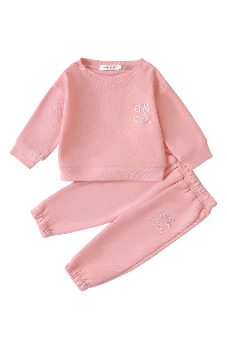 Little ones will play all day in the comfort of this logo-embroidered sweatshirt and sweatpants made from soft cotton. Includes sweatshirt and sweatpants Sweatpants have elastic waist 100% cotton Machine wash, dry flat Imported Black Owned/Founded Winter Cotton Sweatpants For Playwear, Cotton Sweatpants For Winter Playwear, Spring Cotton Sweats With Ribbed Waistband, Basic Cotton Joggers For Spring, Casual Cotton Sweats For Playwear, Sporty Fleece Sets With Long Sleeves, Sporty Fleece Long Sleeve Sets, Sporty Cotton Sweatpants For Playwear, Sporty Crew Neck Sets For Spring