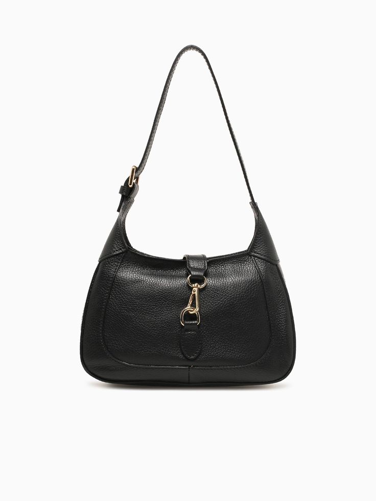 Kenny Shoulder Bag Nero Black Everyday Double Handle Baguette Bag With Metal Hardware, Classic Black Hobo Bag With Metal Hardware, Baguette Satchel With Metal Hardware, Black Baguette Bag With Gold-tone Hardware For Travel, Black Hobo Bag With Metal Hardware For Everyday Use, Black Baguette Bag With Metal Hardware For Everyday, Elegant Black Hobo Shoulder Bag, Versatile Black Shoulder Bag With Gold-tone Hardware, Black Baguette Bag With Metal Hardware