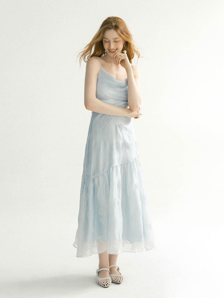 Composition : Polyester 100%Country of Origin : CHINA Simple Cute Long Dress, Korean Night Dress, Silky Long Dress, Korean Night, Blue Chiffon Dress, Blue Bell, British Indian, Pale Blue, Chiffon Dress