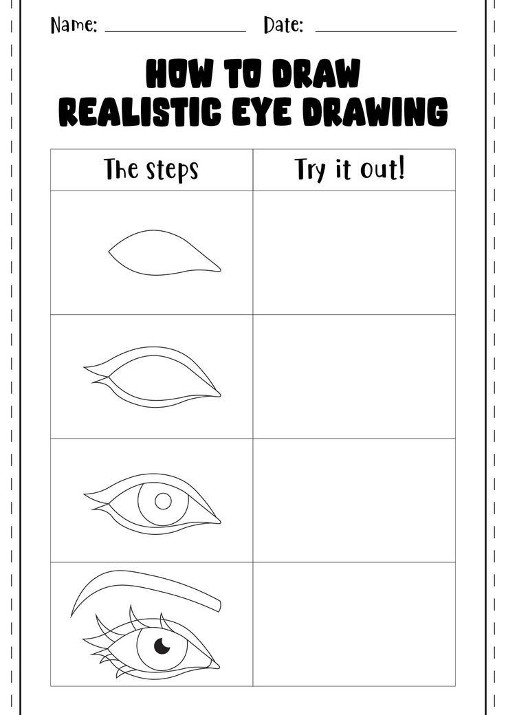 how to draw realistic eye drawing worksheet for kids with pictures on the eyes