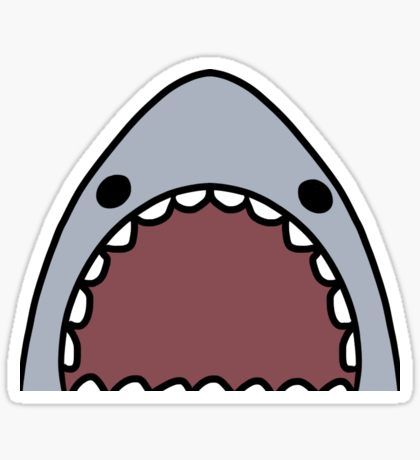 a cartoon shark with its mouth open sticker