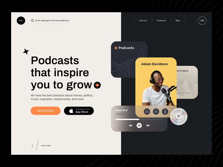 an image of a web page with the words podcasts that inspire you to grow