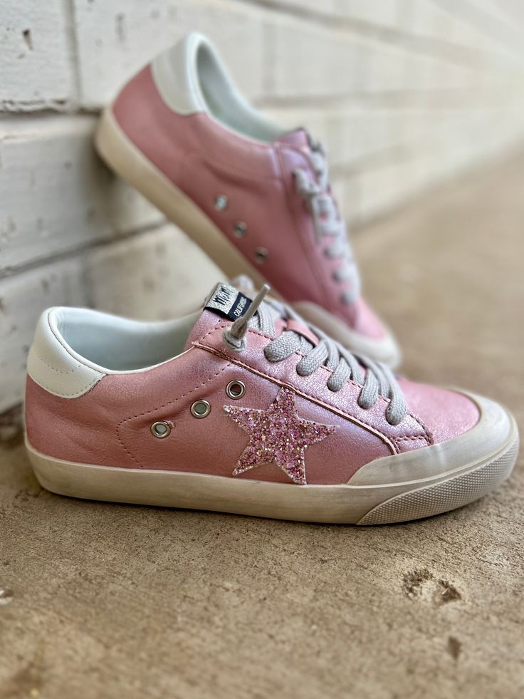 Perfectly Pink Sadie Sneakers | gussieduponline Spring Glitter Lace-up Sneakers, Casual Pink Sneakers With Perforated Toe Box, Pink Trendy Low-top Sneakers, Trendy Pink Low-top Sneakers, Casual Lace-up Sneakers With Star Patch, Casual Glitter Sneakers With Round Toe, Sporty Low-top Glitter Sneakers, Casual High-top Sneakers With Glitter Accents, Sporty Glitter Sneakers For Spring