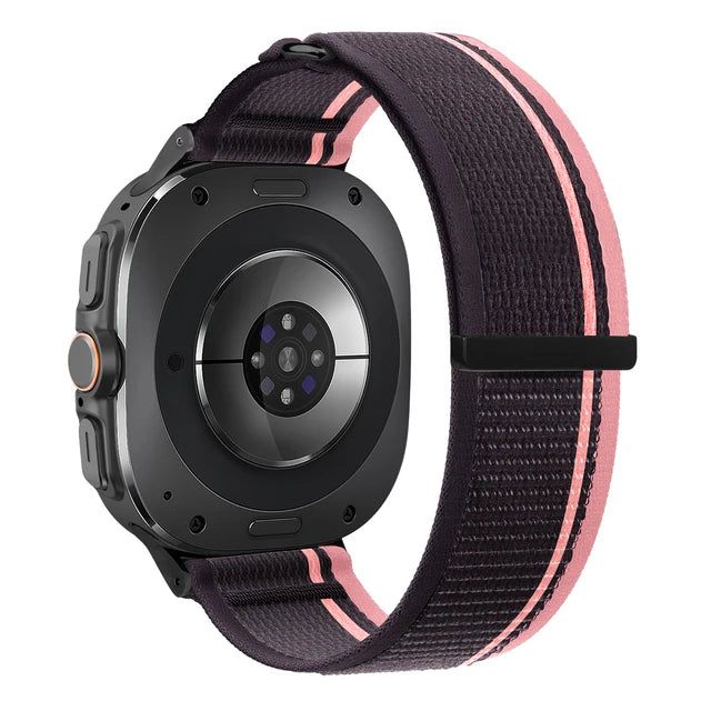 an image of a smart watch with pink straps