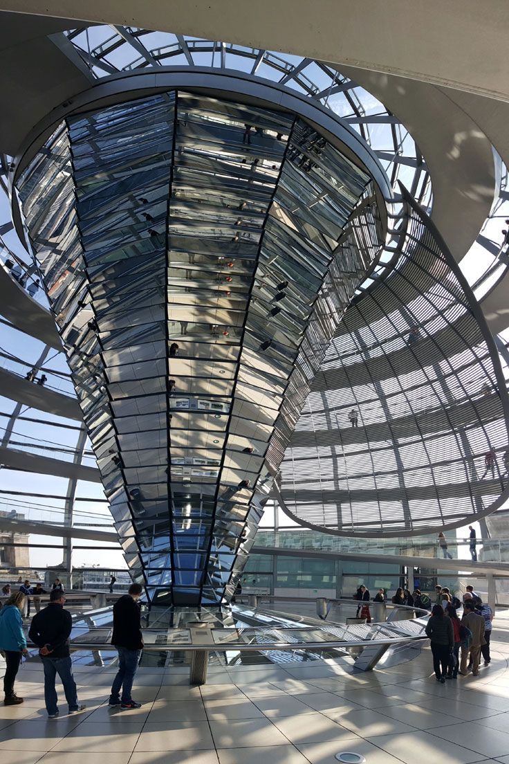 people are standing in front of the glass dome