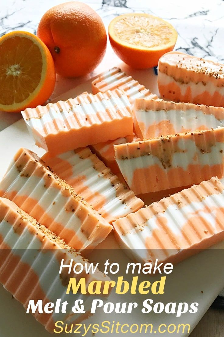 how to make marbled melt and pour soaps with orange slices on the side