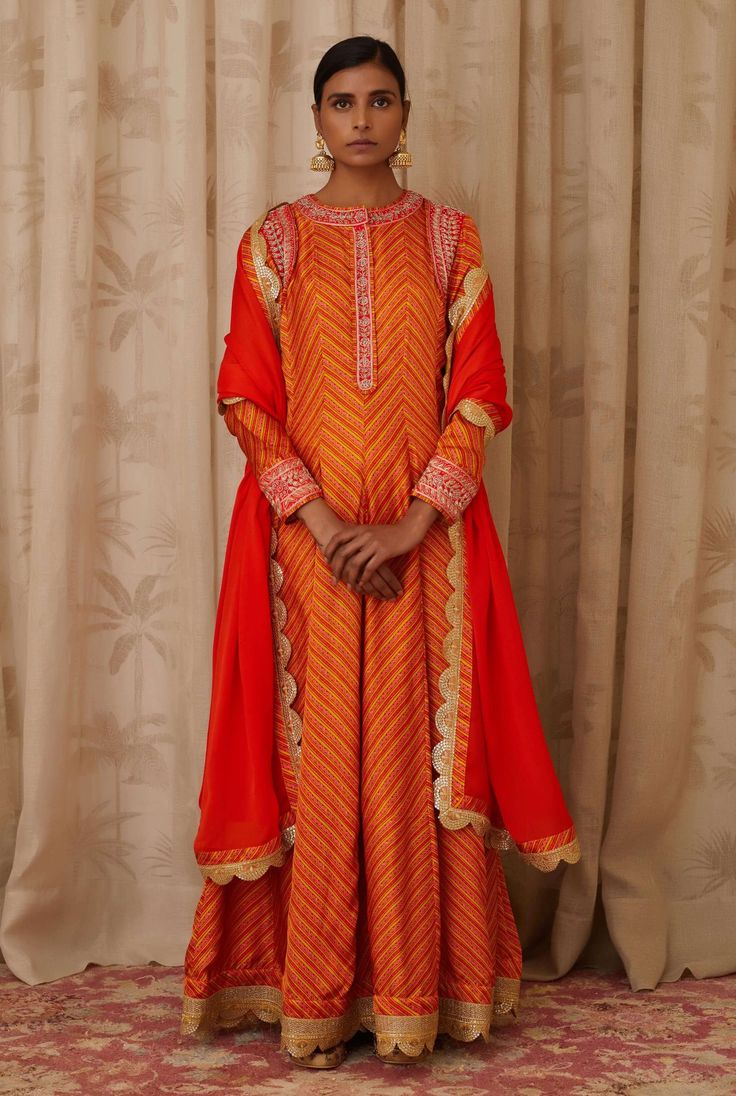 Shyam Narayan Prasad-Orange Embroidered Anarkali Set-INDIASPOPUP.COM Short Kurti Lehenga, Peplum Kurti, Kurti Lehenga, Printed Peplum Top, Embroidered Anarkali, Short Kurti, Casual Tunics, Designer Dresses Casual, Indian Fashion Designers