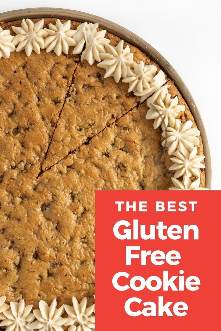 the best gluten free cookie cake with white frosting on top is shown