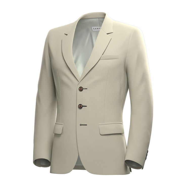 Jacket & pants included. Vest optional. Delivered in just 3 weeks. Free shipping. Covered by our Free Remake Guarantee. Complete the look with Shirts, Ties & Squares. Elegant Beige Sport Coat For Business, Elegant Beige Business Sport Coat, Classic Beige Suits With Concealed Placket, Classic Beige Suit With Concealed Placket, Elegant Beige Double Breasted Suit For Formal Events, Classic Cream Single-breasted Blazer, Tailored Beige Sport Coat For Formal Occasions, Semi-formal Beige Single Button Sport Coat, Elegant Beige Sport Coat With Welt Pockets