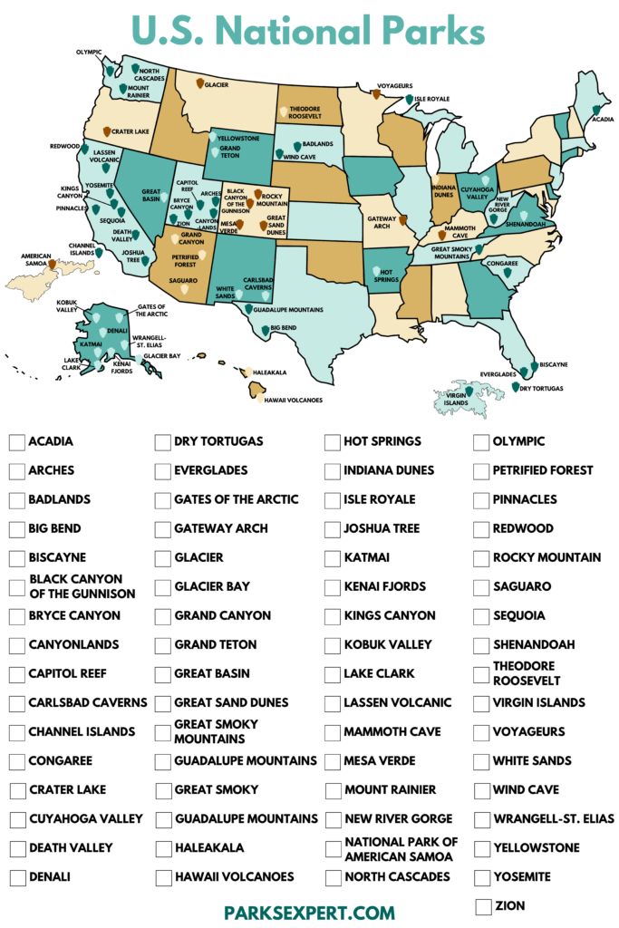 the us national parks map is shown