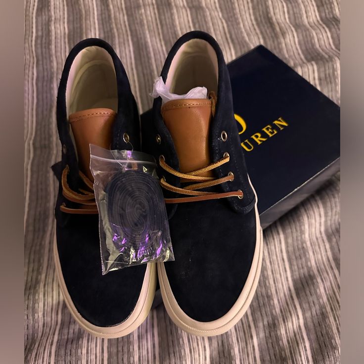 Polo Ralph Lauren Sude Shoes New Never Worn. Navy Blue 9us Navy Leather Sneakers With Round Toe, Navy Suede Sneakers With Round Toe, Navy Suede Round Toe Sneakers, Navy Sneakers With Leather Sole And Round Toe, Blue Suede Sneakers With Removable Insole, Blue Suede High-top Boots, Casual Ankle-high Sneakers With Leather Sole, Blue Suede Sneakers With Round Toe, Navy Casual Sneakers With Leather Sole