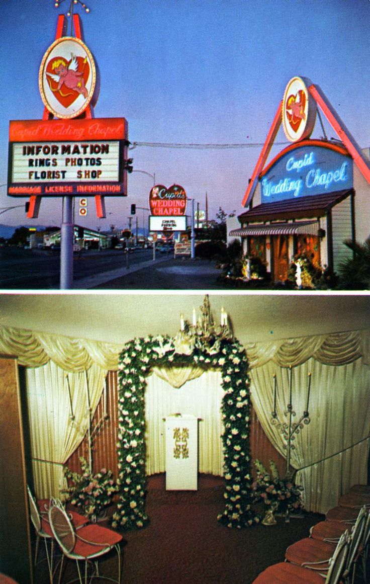 there are two pictures of the inside of a restaurant and outside of a building with flowers on it