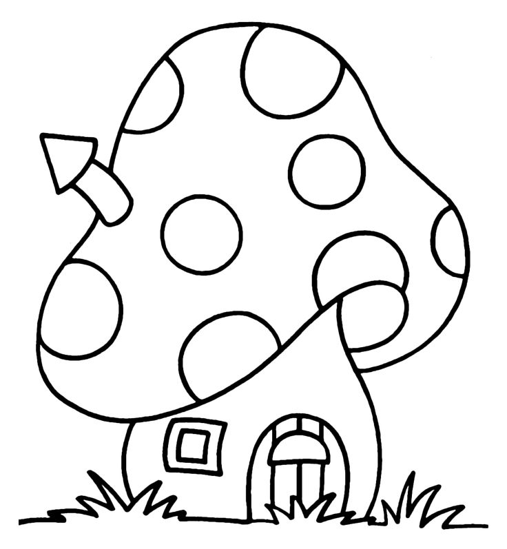 a mushroom house in the grass coloring page