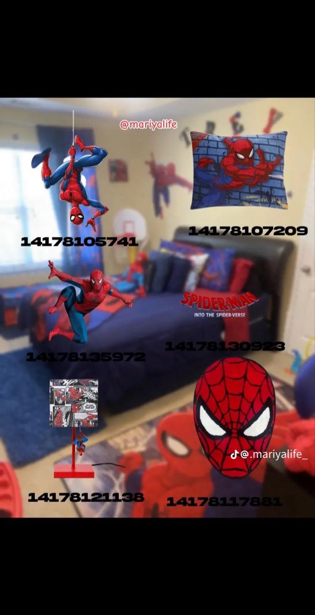 the spiderman bedroom is decorated in blue and red