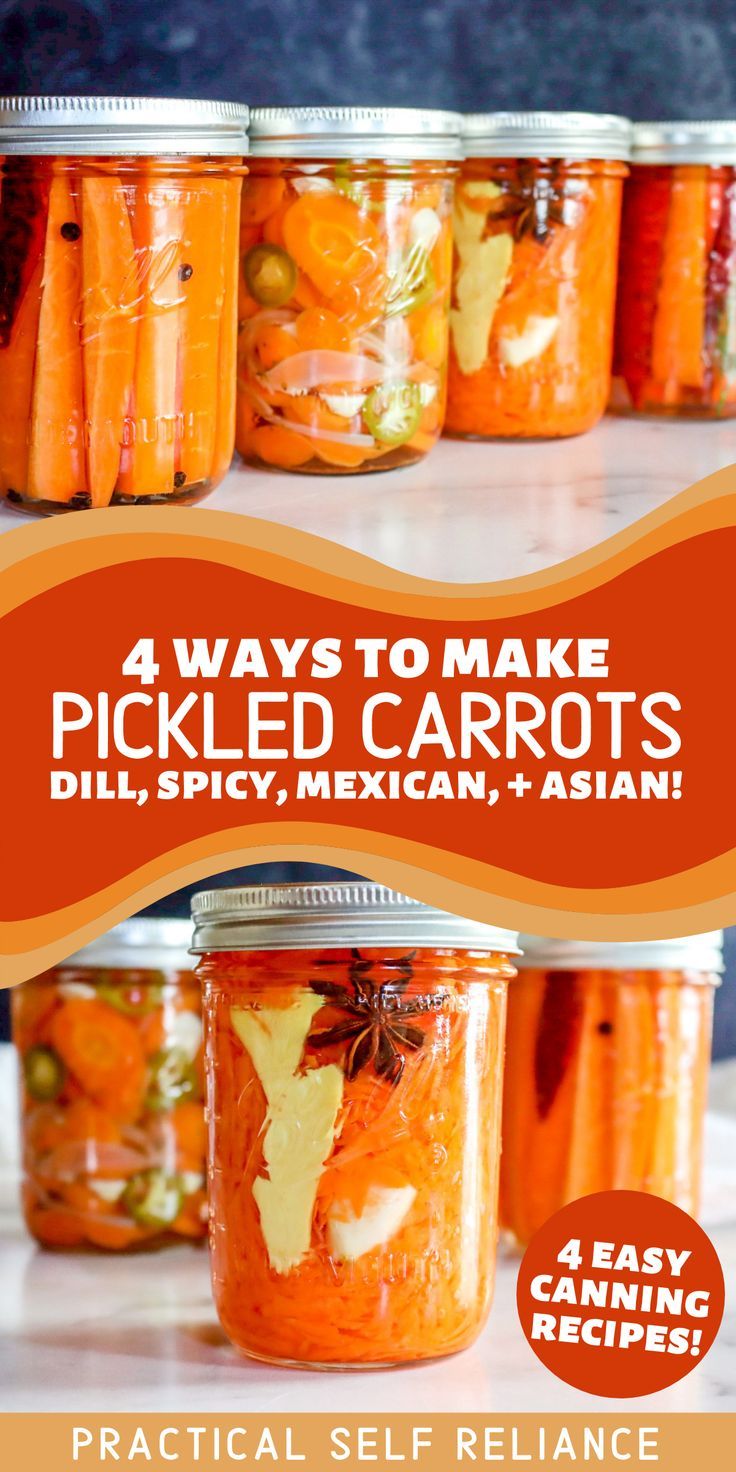 four ways to make pickled carrots in jars