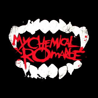 the words my chemical romance are painted on a black t - shirt with white teeth