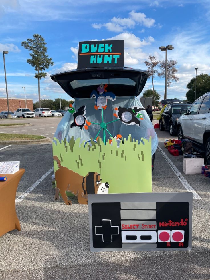 a game console in the middle of a parking lot